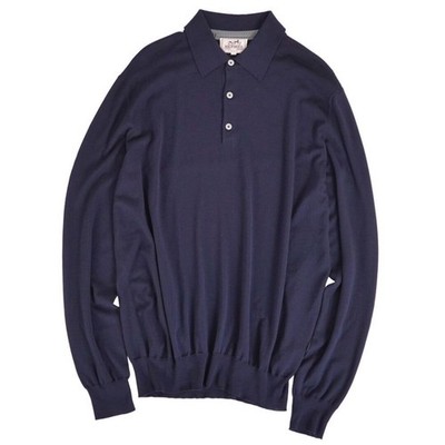 Hermes Knit 22AW Sweater Long Sleeve Wool Top Men's XXL Navy Used MOLO-0