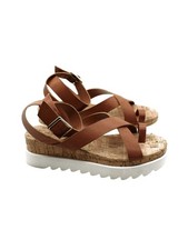 SUN STONE Womens Brown Treaded Phoebii Round Toe Wedge Heeled Sandal 6 M
