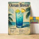 Ocean Breeze Cocktail Metal Tin Sign 20x30cm Vintage Tropical Beach Bar Poster