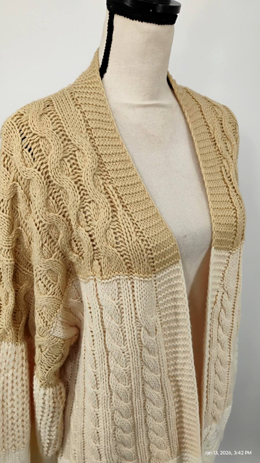 Umgee Patchwork Knitted Open Front Colorblock Car… - image 13