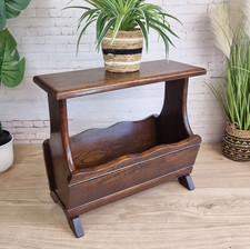 Vintage Oak Magazine Rack Wooden Side Table Newspaper Storage Plant Stand Solid
