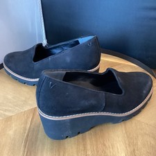 Vionic Willa Wedge Black Suede Water Repellent Loafer Shoes Women Size 6 M