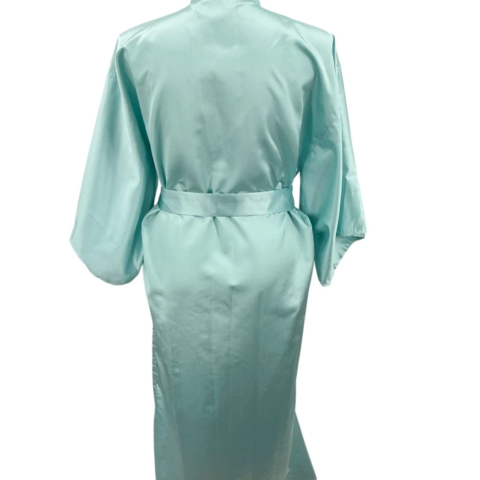 Roupão de seda vintage água tamanho 16 azul bordado borboleta quimono loungewear - Imagem 2 de 4