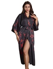 Kihnop Womens Floral Kimono Robe Plus Size Long Satin Robe Long Silk Bathrobe...