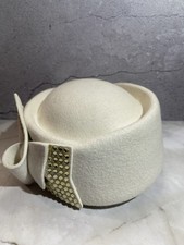 Women Gatsby Style Teardrop Wool Fascinator Cocktail Pillbox Party Hat White