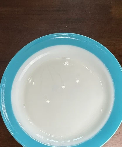 Set of 4 Vintage Pyrex Turquoise Band 12" Milk Glass Plates