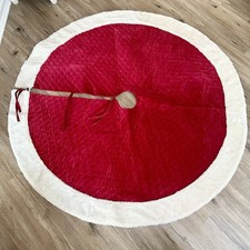 Pottery Barn Red Velvet Quilted Faux Fur Cuff Classic Christmas Tree Skirt 60  