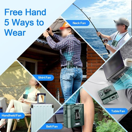For Outdoor Portable Waist Fan 5 Speeds Rechargeable 20000mAh Battery LED Light - Photo 20/41