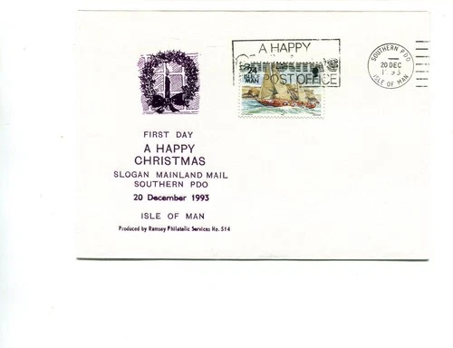 Isle of Man 1993 1st day Happy Christmas slogan Southern Delivery office cover,
