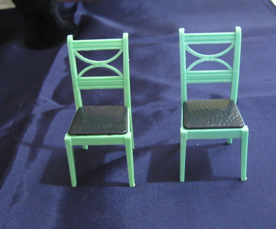 2 cadeiras de cozinha/jantar vintage RENWAL 1950s casa de bonecas verde ex raro perfeito estado - Imagem 2 de 4