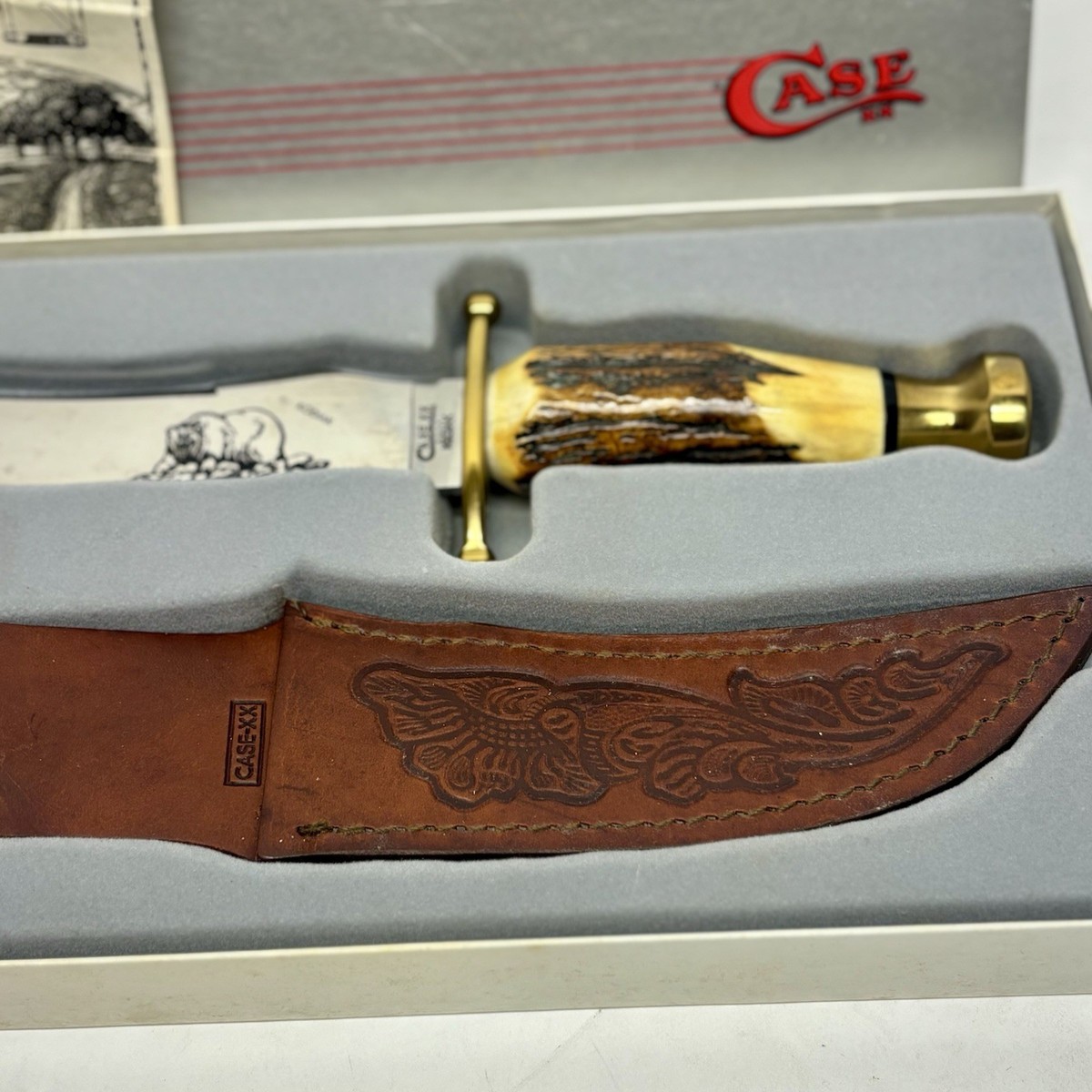 Vintage 90's Case XX Kodiak Fixed Blade Stag HUNTER Knife W