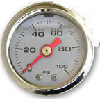 Fuel Pressure Gauge Liquid Filled 0-100 Psi White Face Red Needle Chrome Fuel Pressure Gauge Liquid Filled 0-100 Psi White Face Red Needle Chrome