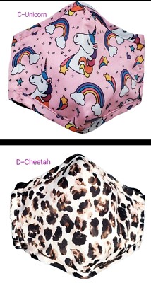 Youth Face Mask Lined Adjustable Rainbow Unicorn Cheetah Leopard Day Care School