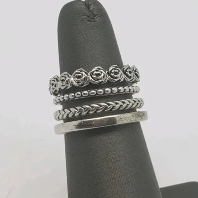 TROLLBEADS LA STERLING SILVER FLOWERS WIDE BAND RING SIZE 6