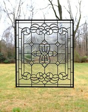 24" x 28" Hanging stained glass window panel Clear Beveled glass panel