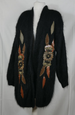 ALBA MODA Luxus MOHAIR Mantel Lange Wolljacke Überwurf Schwarz Edel Größe 44/46