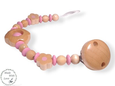 Schnullerkette ''Blossom''  Natur- babyrosa / NEU / nach DIN-EN 12586 gefertigt