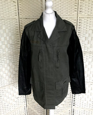 Bnwt Size 12 Parisian Khaki Cotton Military Combat Jacket Leather Sleeves