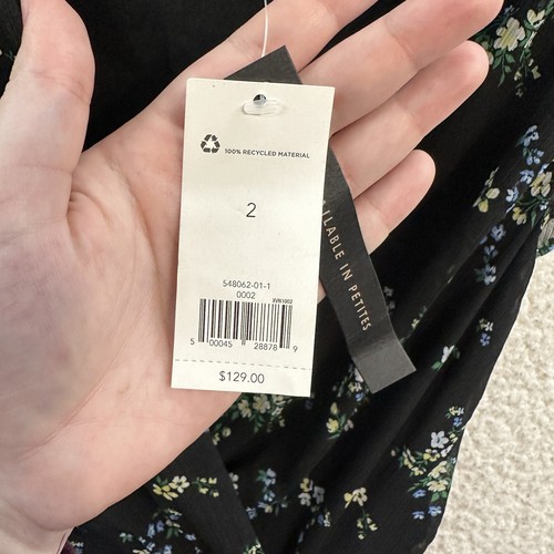 Banana Republic Black Floral Dress Flutter Sleeve V-Neck Cinch Womens Size 2 NWT - Picture 16 of 20