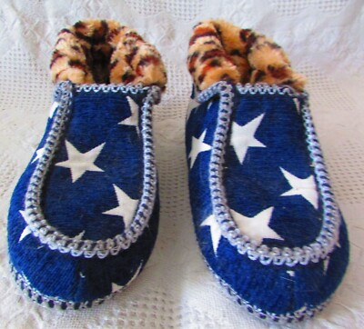 Blazin Roxx Slippers Size L(9-10) Stars & Leopard Print Faux Fur Lining