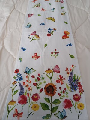 April Cornell  Classic Floral  100% Cotton Yellow Pink Red Table Runner 12''x 68''