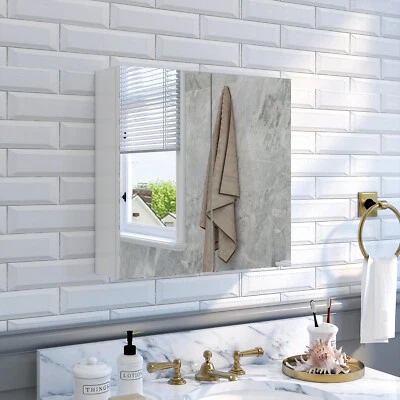 Mondeer Bathroom Mirror Cabinet Double Door Cupboard Storage Shelf Wall Mounted