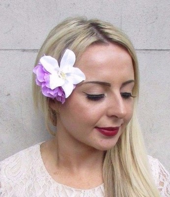 Double Magenta White Orchid Peony Flower Hair Clip Fascinator
