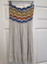 Umgee linen blend strapless tiered dress with crochet overlay for women - size M