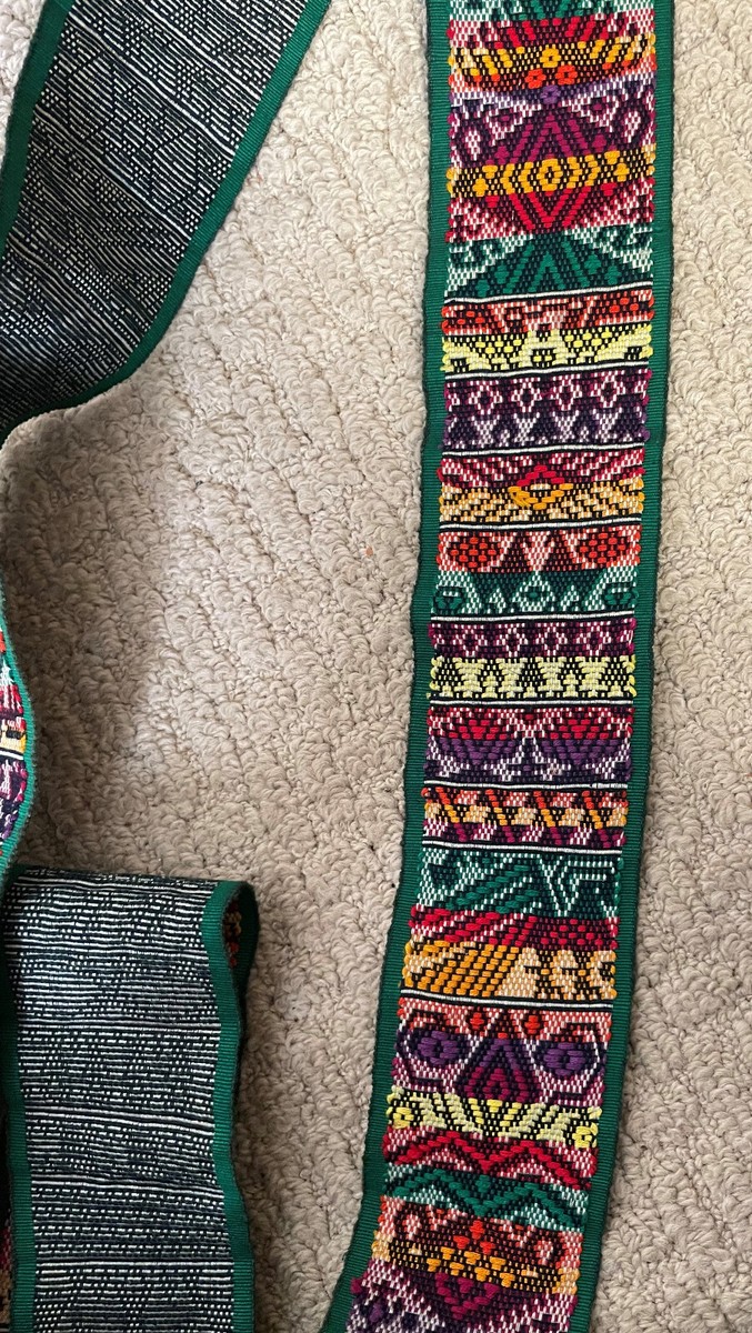 Vintage Guatemalan Handwoven Textile Sash Belt Bird Motif Multi Color Fringe 62\