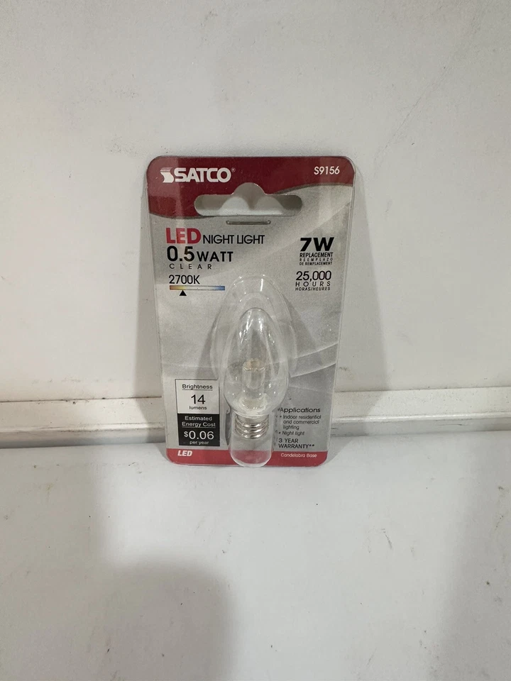4-Pack .5 W C7 LED Night Light Candelabra Bulb for Lamp Nightlight Satco S9156 - Image 2 of 3