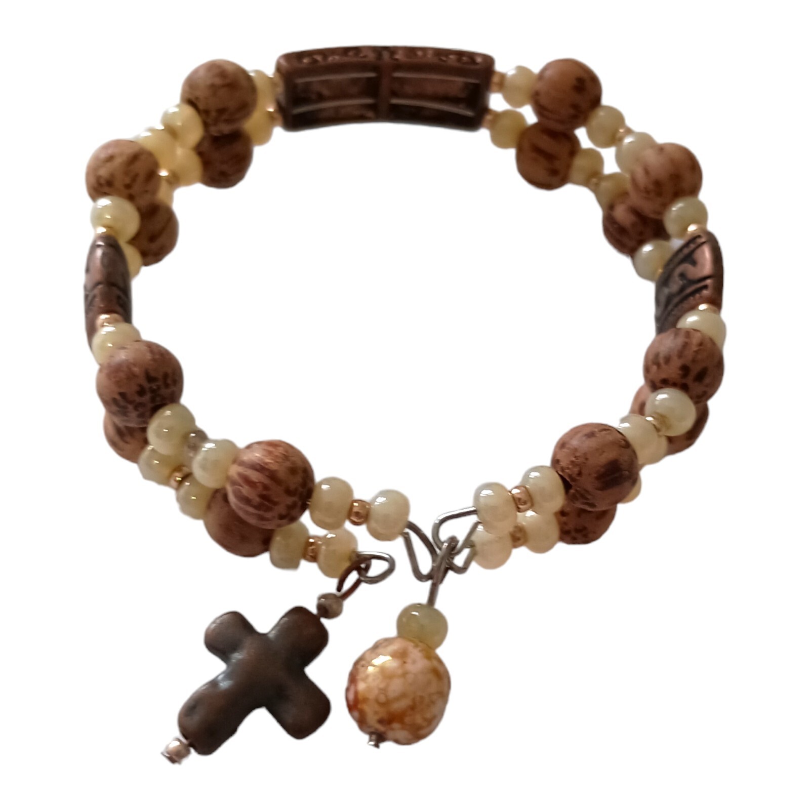 LIVE Beaded Memory Wire Bracelet Bangle Cross Ins… - image 6