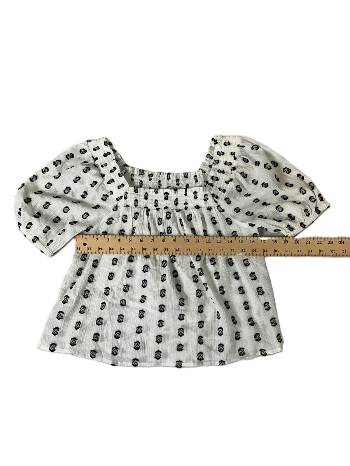 LOFT Black White Patterned Square Neck Short Puff… - image 3