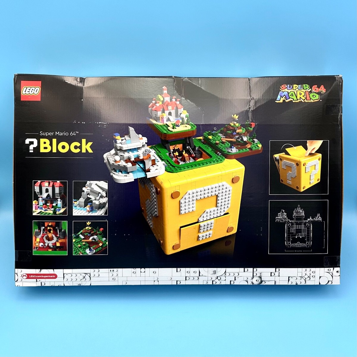 A LEGO Nintendo Super Mario 64 Question Mark Block 