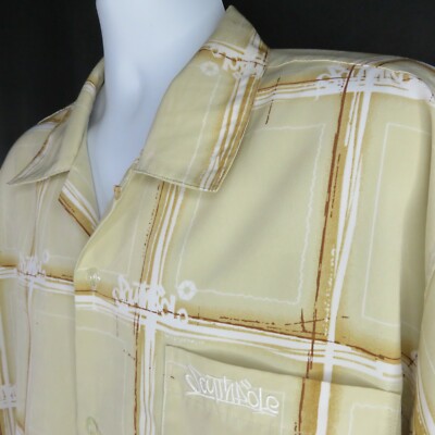 SouthPole Shirt Mens XL Short Sleeve Hip Hop South Pole Camp Plaid Logo Tan