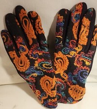 Women  s Embroidered Paisley Yarn Touch Screen Gloves Multicolor Orange