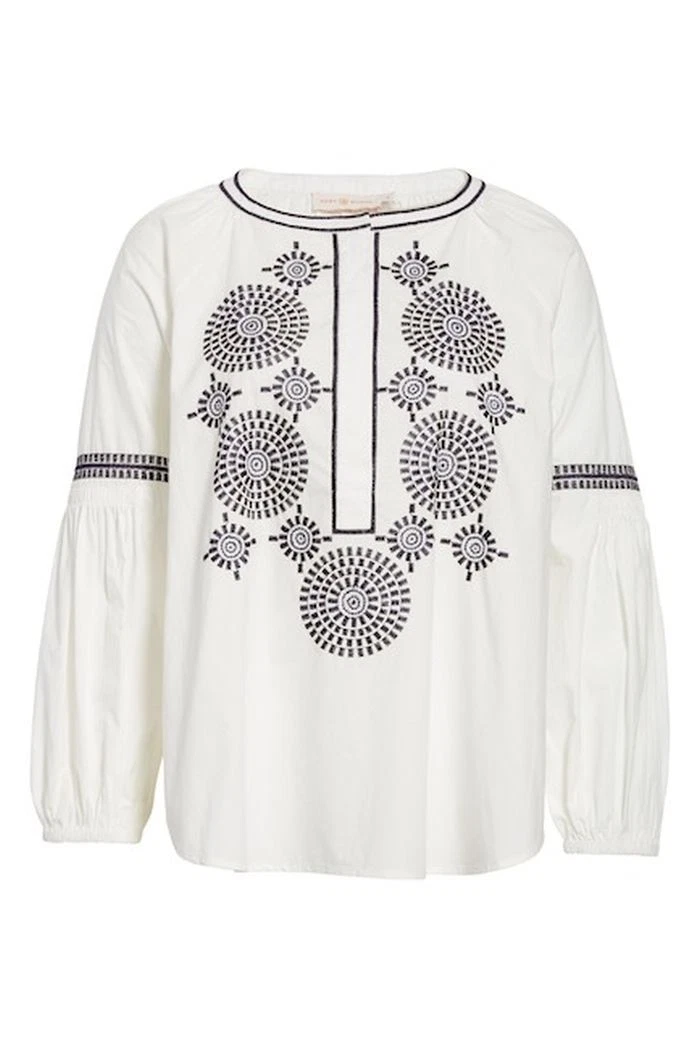 Top contadino Tory Burch Aubrey ricamato nuovo con etichette nuovo avorio 12 $298