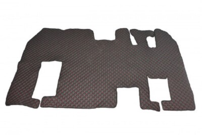 Black + Red Eco Leather Floor Mats for Renault Magnum Automatic Righthdrive