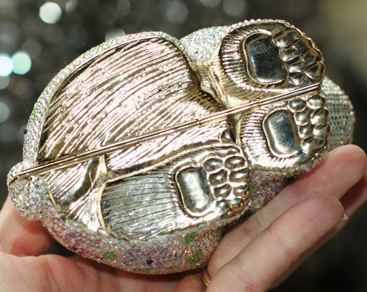 JUDITH LEIBER BULLDOG PUG DITSY FLORAL CLUTCH DOG SWAROVSKI