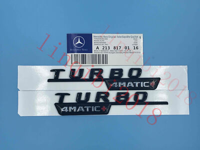 Gloss Black '' TURBO 4 MATIC+'' Letters Trunk Embl Badge Sticker For Mercedes Benz