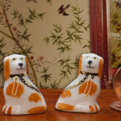 RARE Pair of Robert Mack Bone China Staffordshire dogs Miniature 1 
