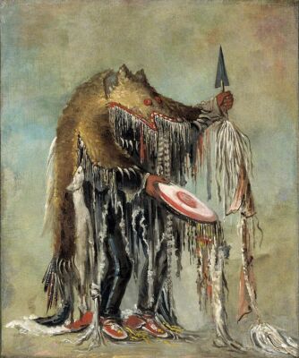 oil painting on canvas ''Medicine Man, Performing His Mysteries over a Dying Man''