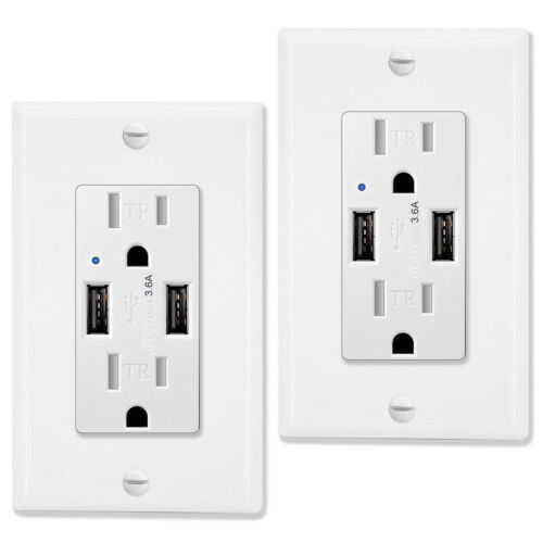 3.6A USB Charging Wall Outlet Tamper Resistant Electrical Receptacles Cover 2Pcs