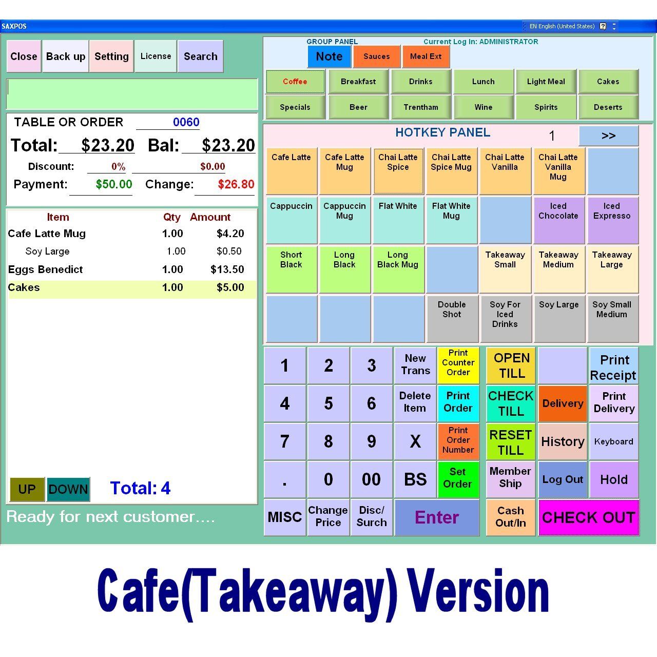 SAXPOS Point of Sale Software POS Takeaway-Cafe, Fish & Chips, Pizza, Kebab Shop