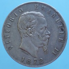 VITTORIO EMANUELE II 5 LIRE 1872 ROMA ARGENTO SILVER COIN belBB CURRENCY