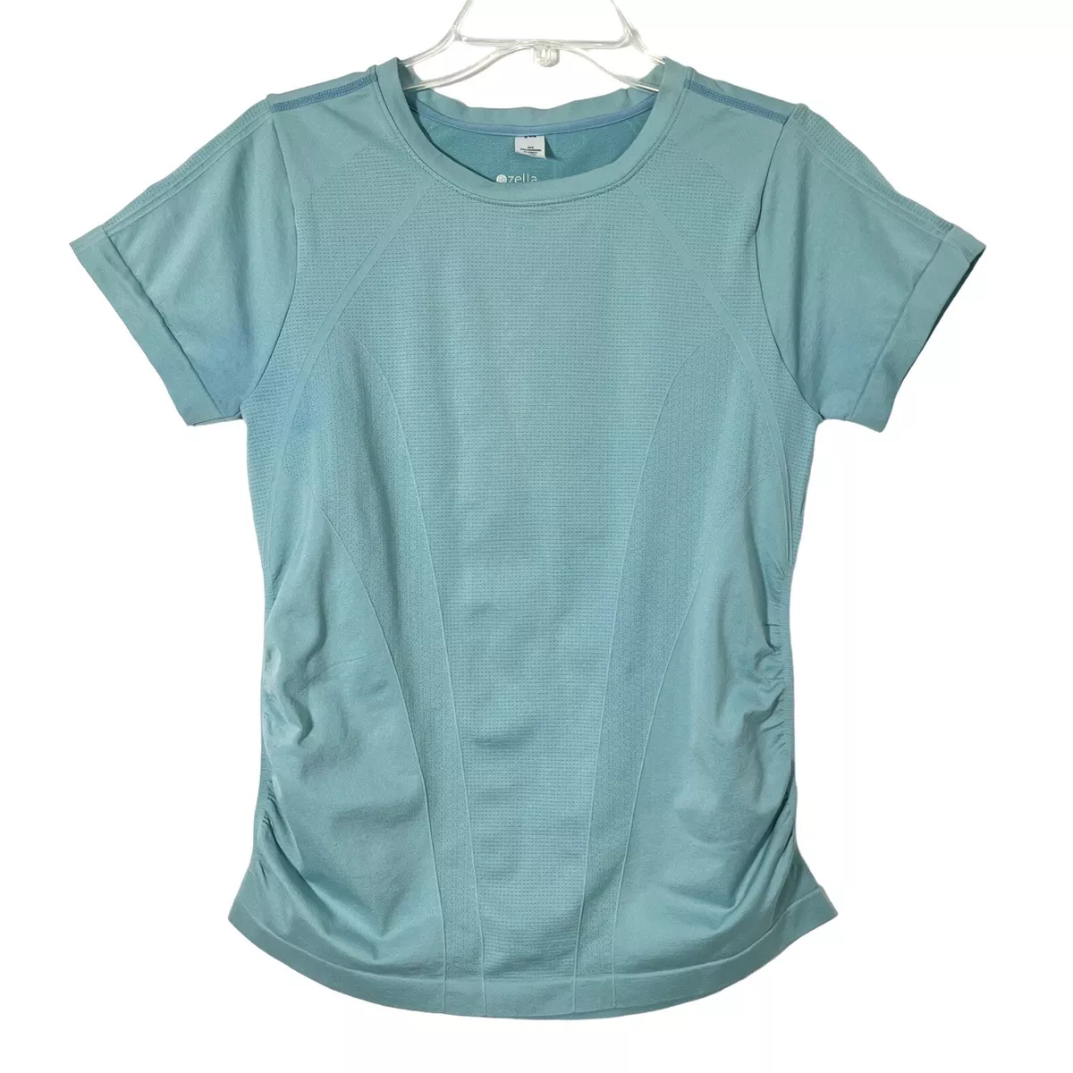 Zella Tempo Seamless Ruched Blue Crewneck Short Sleeve T-Shirt Top Women  Medium