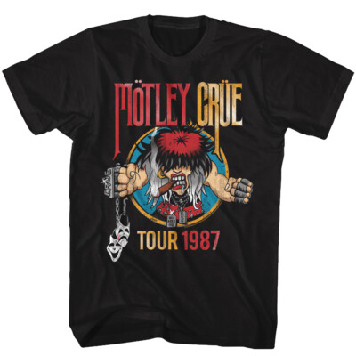 Motley Crue Mens T-Shirt 1987 Tour 100% Black Cotton in Sizes SM