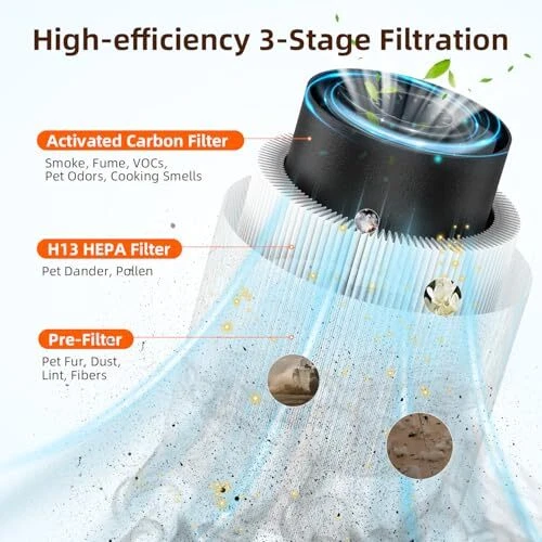 Air Purifier for Home Up to 1200 Sq Ft, Air Cleaner with H13 Filter, Air White