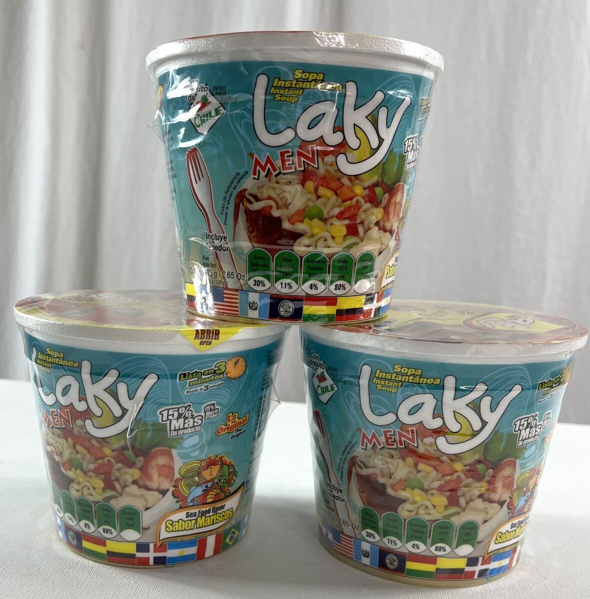 Laky men Sea Food Flavor noodle soup 2.65z x 3 New. Product Laky men Sea Food Flavor noodle soup 2.65z x 3 New. Product