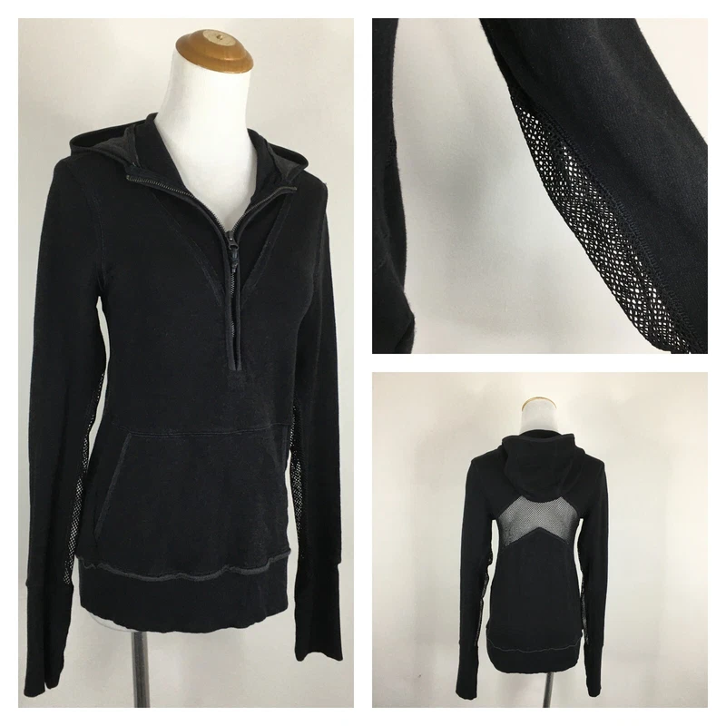 free-people-movement sheer mesh insert hooded pullover jacket