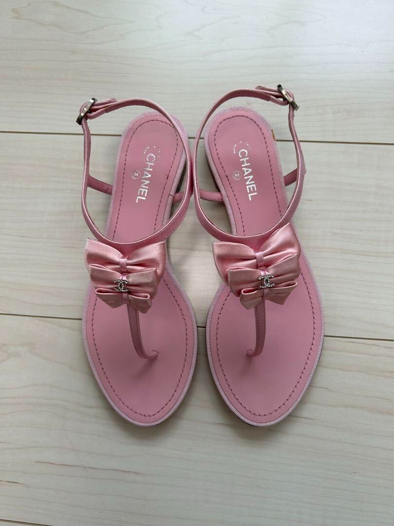 靴 CHANEL coco mark leather mules baby pink Chanel Sandals Mules Heels Coco Mark Pink Canvas Size 36 US About6